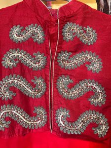 Red Embroidered Kurti With Pure Chiffon Dupatta