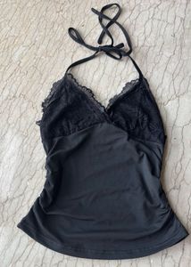 Black Lace Halter Neck Top