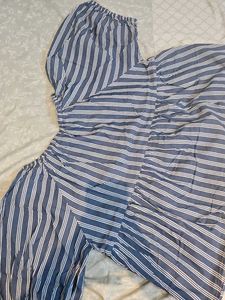 Blue Striped Off-Shoulder Top