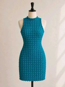 Urbanic Teal Textured Sleeveless Bodycon Dress