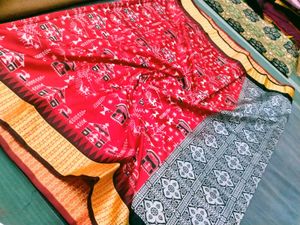 Beautiful Red Ethnic Sambalpuri Print Saree