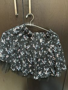 H&amp;M Black Floral Skirt with Tulle Hem