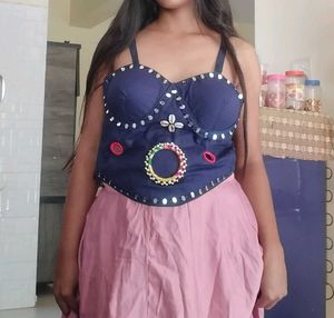 Boho Tribal Embellished Navy Blue Bustier Top
