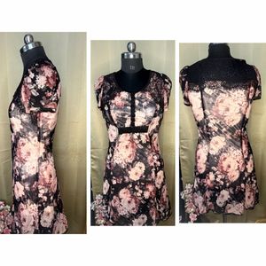 y2k Floral Print Lace Trim Dress