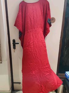 Vibrant Red Kaftan Dress with Bohemian Print