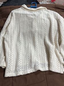 Cream Crochet Collared Pullover