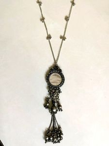 Boho Oxidized Silver Mirror Pendant Necklace