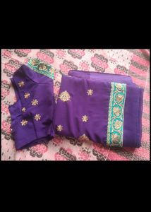 Purple Embroidered Saree With Blouse