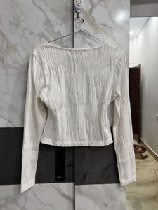 White Textured Long Sleeve Top