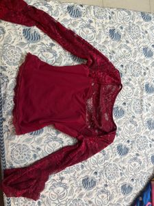 Burgundy Lace-Trimmed Top ❤️