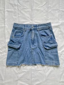 Blue Denim Cargo Mini Skirt