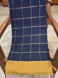 Elegant Navy Blue Saree with Gold Checks