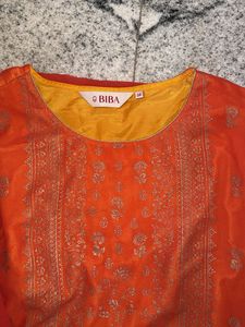 Orange Kurta with Intricate Gold Print