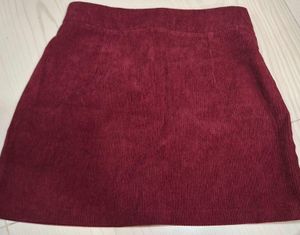 Ribbed Corduroy Mid-rise Burgundy Mini Skirt