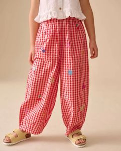 Red Gingham Embroidered Palazzo Pants