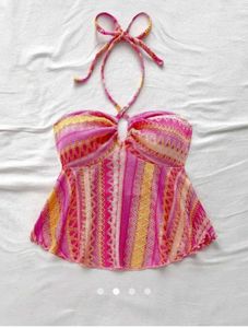 Vibrant Pink &amp; Yellow Halter Neck Top