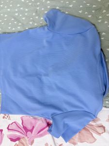 Light Blue Ribbed Polo Top