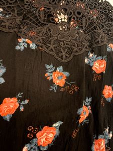 Black Floral Lace Neck Top