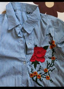 Blue Striped Embroidered Shirt