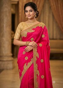 Red party wear saree heavy border