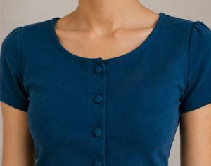 Teal Blue Button-Up Cropped Top