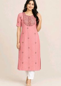 Pink Embroidered Kurta with White Pants