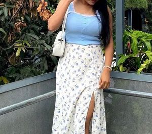Cute Blue Lace Trim Tank Top
