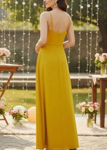 Elegant Yellow Maxi Dress with High Slit