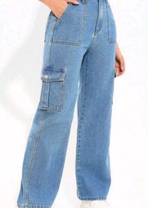 Cargo Wide Leg Denim Jeans | Waist 30-32 Fit | Hig