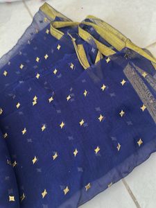 Elegant Royal Blue saree with Golden Motifs