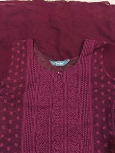 Maroon Chikankari Kurta Set