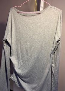 SAVANA Grey Off-Shoulder Ruched Long Sleeve Top