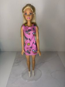 Barbie Doll with Original Pink Graphic Dress