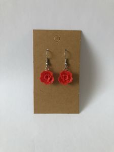 Red Rose Flower Dangle Earrings