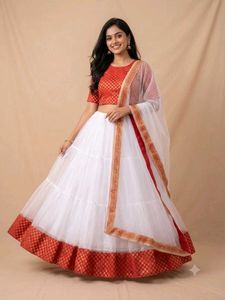 Stunning Red &amp; White Lehenga Choli Set