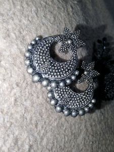 Boho Style Silver Jhumka Earrings