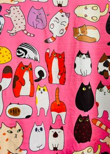Cute Cat Print Pink Cropped T-Shirt