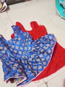 Cute Blue &amp; Red Baby Frock Set