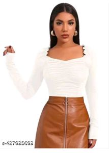 Chic White Ruched Long Sleeve Top