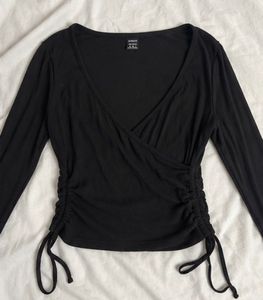 ORIGINAL SHEIN Black Ribbed Wrap Top