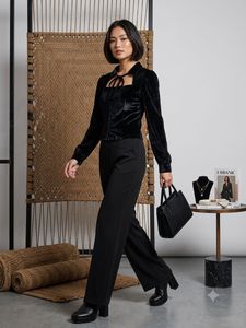Velvet Cutout Neck Top