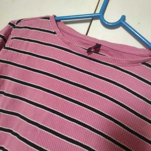 Pink Striped Cropped T-Shirt