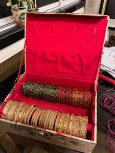 Traditional Bridal Bangles Set–Red,Green &amp; Gold