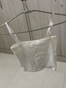 Amazon White Ribbed Spaghetti Strap Crop Top