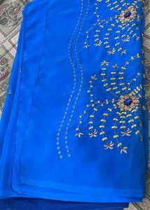 Vibrant Blue Embroidered Saree