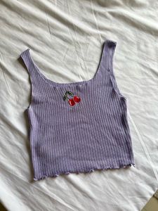 Urbanic- Lilac Ribbed Tank Top with Cherry Embroid