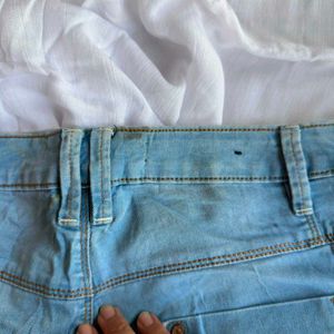 Light Wash Denim Button-Fly Shorts