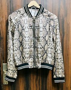 Stylish Snake Print Bomber Jacket
