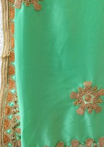 Beautiful Embroidered Green Saree
