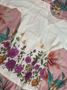 Cream Kurta with Floral Print